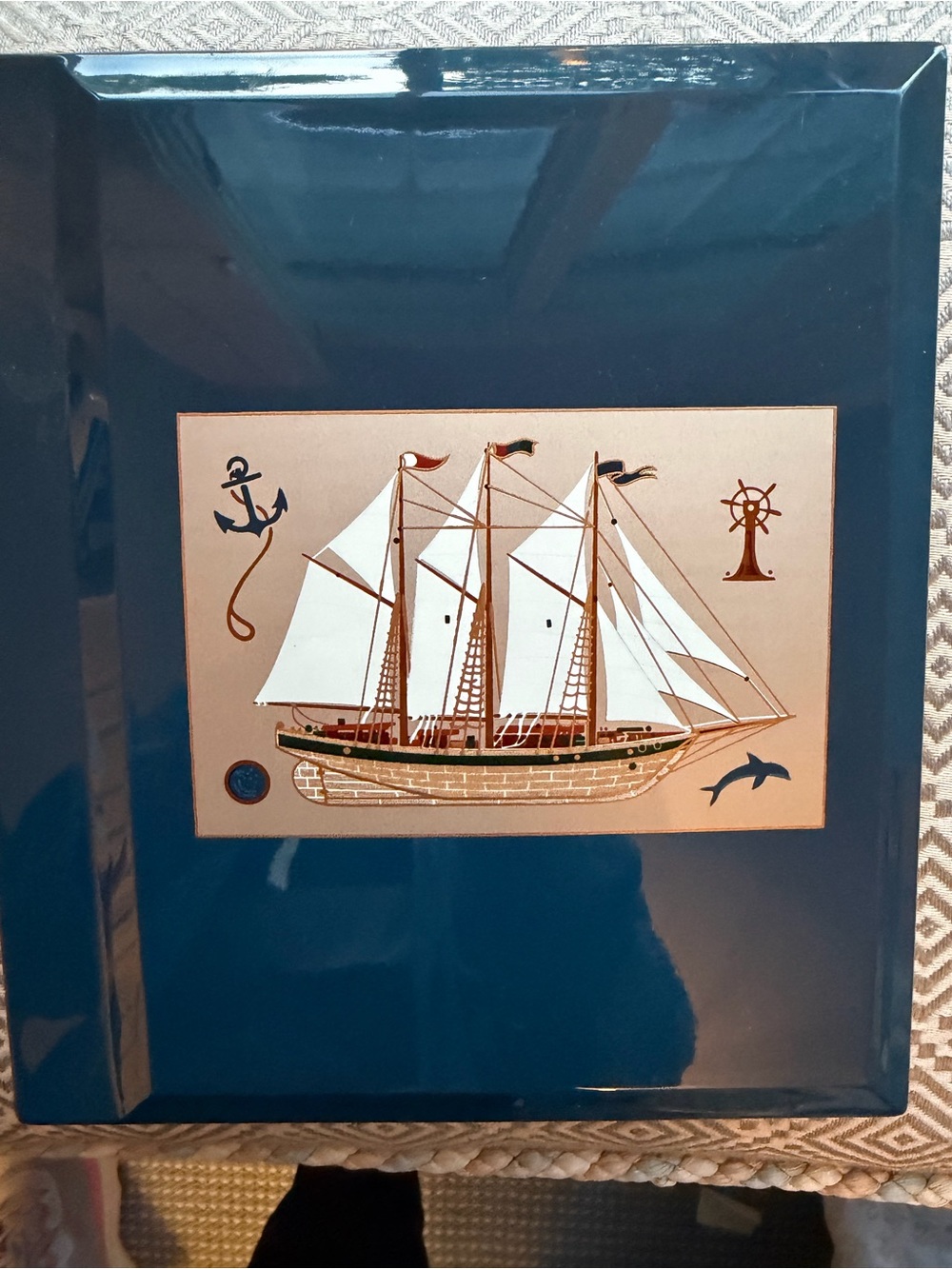 Sailboat Navy Lacquerware Photo Book Gold plaque and  Nautical white Sails